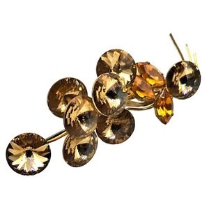 Rivoli Rhinestone Brooch Light Brown Yellow Orange Floral Spray Pin Vintage Cost